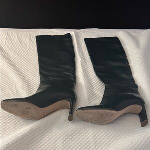 Dark Green Leather Knee High Square Toe Boots by Tamara Mellon